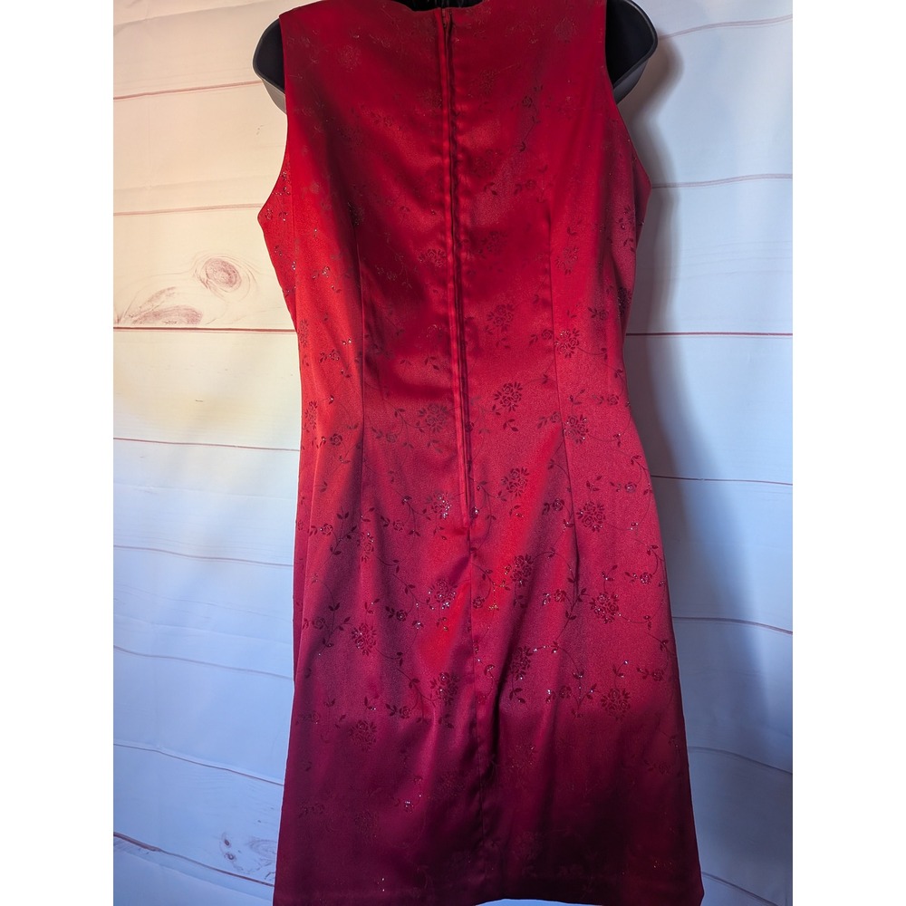 Vintage City triangle '90s Y2K Red Flocked squared neck sheath mini dress Sz 13 - Picture 2 of 6
